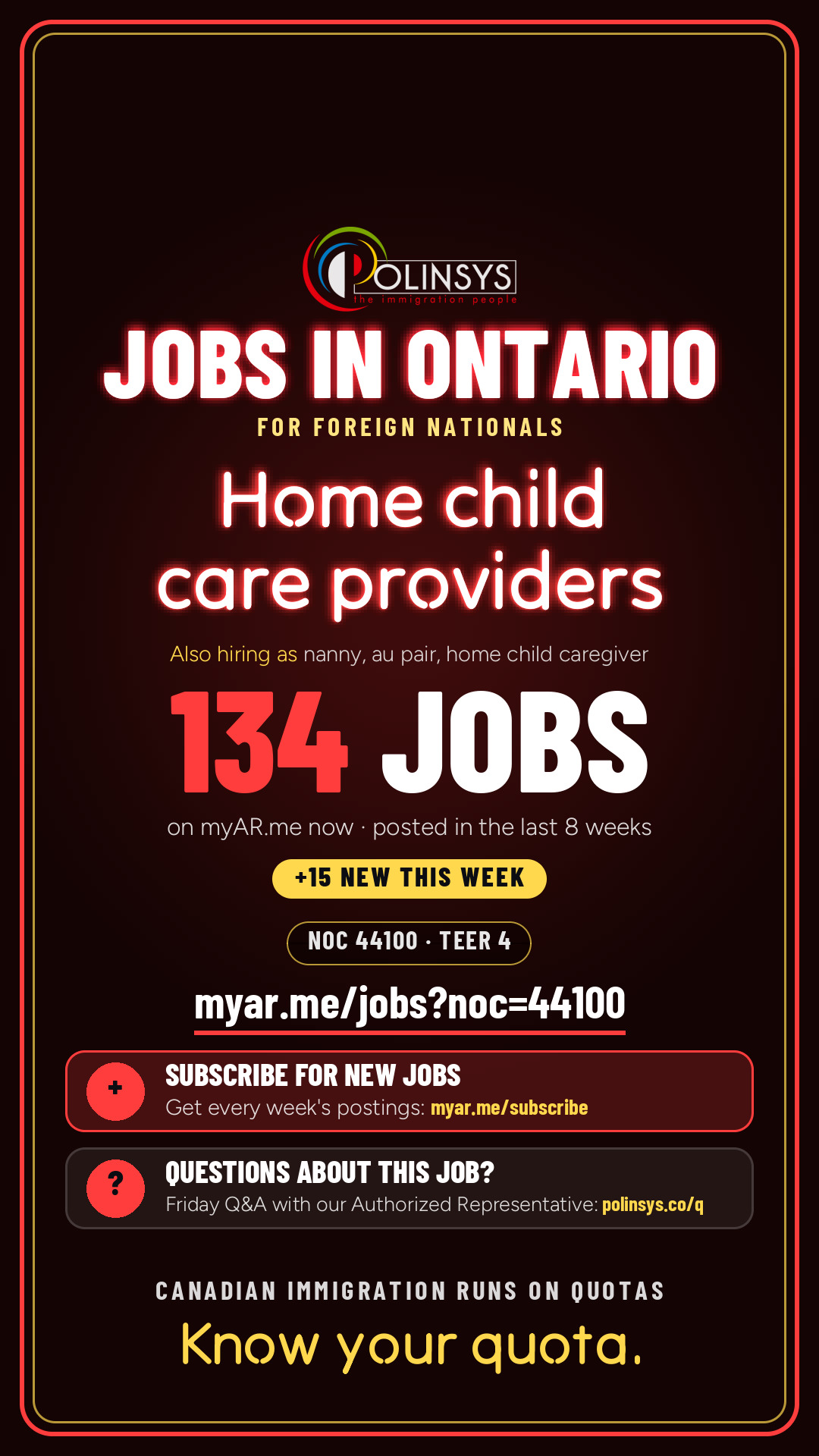 Job card: Home child care providers (NOC 44100) — 134 jobs on myAR.me