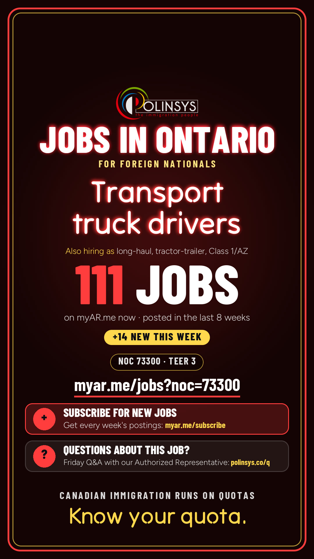 Job card: Transport truck drivers (NOC 73300) — 111 jobs on myAR.me