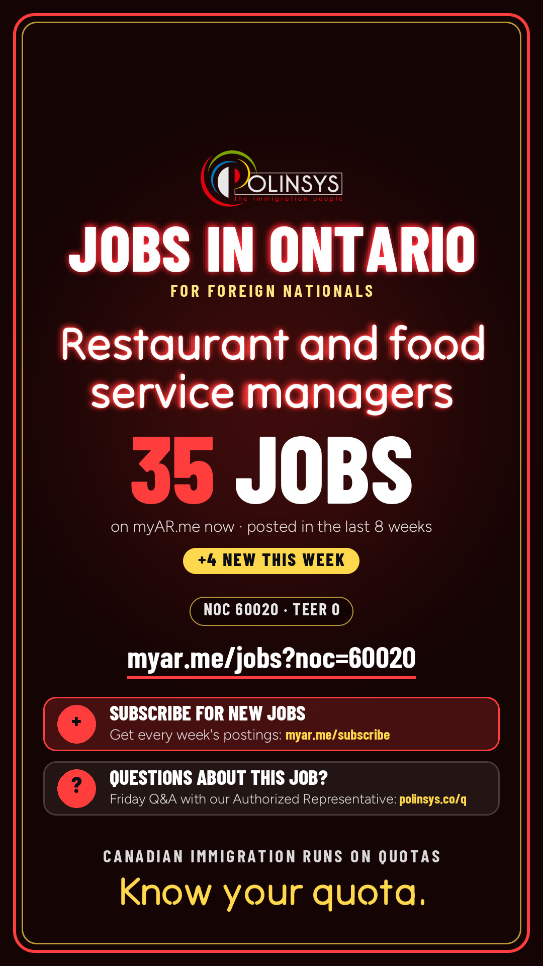 Job card: Restaurant and food service managers (NOC 60020) — 35 jobs on myAR.me